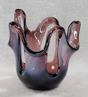 MAKORA KROSNO STRETCHED LOOP ART GLASS OPEN VASE Purple Amethyst • $20