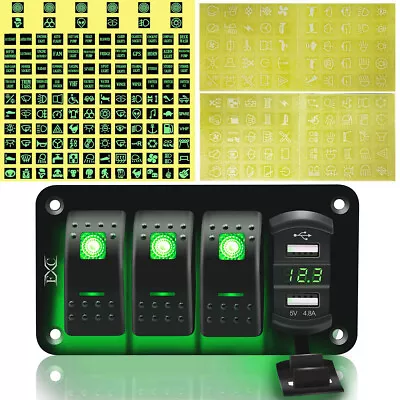 4 Gang Green LED Waterproof Rocker Switch Panel Breakers Car Marine Boat RV 12V • $23.96