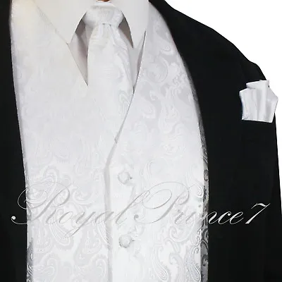 3PCS Set Men Paisley Dress Vest Waistcoat & Necktie And Hanky For Suit Or Tuxedo • $25.33