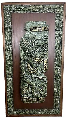 Vintage Mid Century Zarebski Maya Aztec Stone Malachite Plaque Wall Art • $149