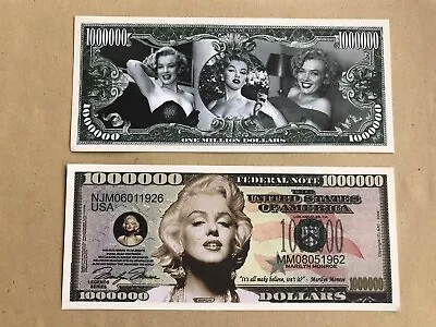  Two Marilyn Monroe One Million Dollars Doublesided Novelty Banknotes FREEP&P • £1.95