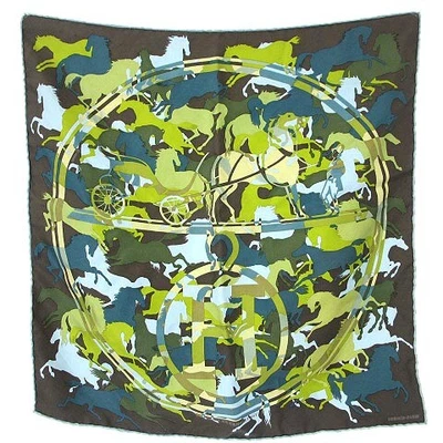 $385.81 • Buy Hermes Ex Libris En Camouflage Boyfriend 40 Petit Scarf Silk 100 Horse Handle
