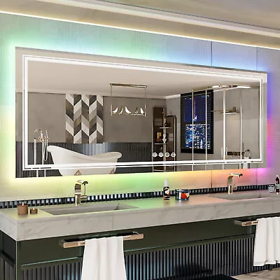 60X31'' Rectangle RGB Lighted Bathroom Mirror Wall Mounted Antifog Vanity Mirror • $399.92