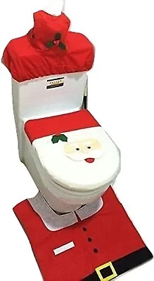 £3.99 • Buy 3 Pcs Christmas Decorations Happy Santa Toilet Seat Cover And Rug Bathroom Set