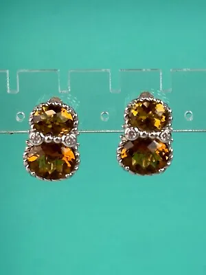 Judith Ripka Double Stud Cognac Color CZ Sterling Silver Earrings • $75