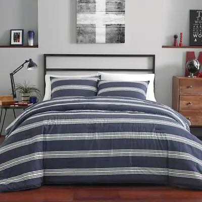 Nautica Comforter Set Striped Pattern Cotton Full/Queen Craver 3-Piece Navy Blue • $86.27