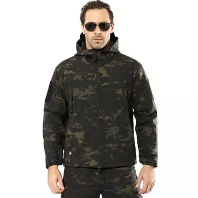 Waterproof Men's Soft Shell Jacket Army Outdoor Windbreaker Fleece Parka Hooded • $49.99