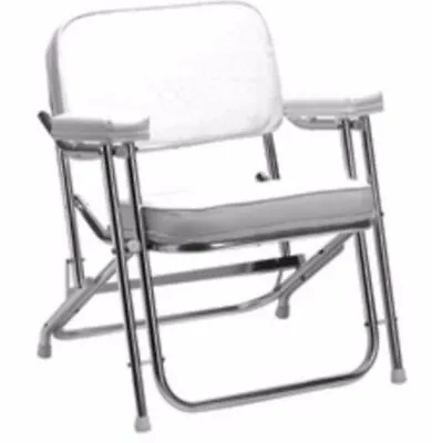 Seachoice 78501 Folding Deck Chair (1  Anodized Aluminum) White Vinyl Marine • $268.95