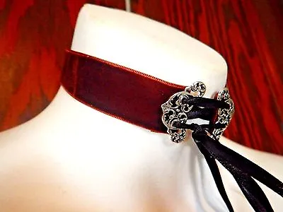 BROWN VELVET CORSET CHOKER Black Lace Up Ribbon Gothic Steampunk Necklace New 4D • $11.99