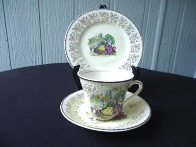 Vintage Portland Pottery Cobridge Crinoline Lady Trio Tea Cup & Saucer  Set #2 • $24.99