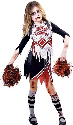 Child Girls Zombie Cheerleader Fancy Dress Costume Kids Halloween School 5-6 Yrs • £11.95