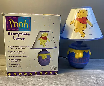 Vintage WINNIE THE POOH Hunny Pot Nursery Lamp Disney Blue Tested With Shade • $54.99