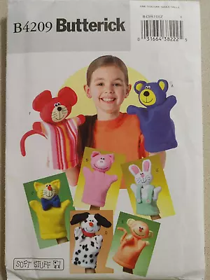 Butterick B4209 Sewing Pattern Hand Puppets Soft Stuff Bear Pig Cat Dog Monkey • $8.99