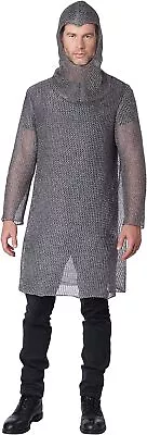 Metallic Knit Chainmail Tunic & Cowl Knight Fancy Dress Halloween Adult Costume • $56.95