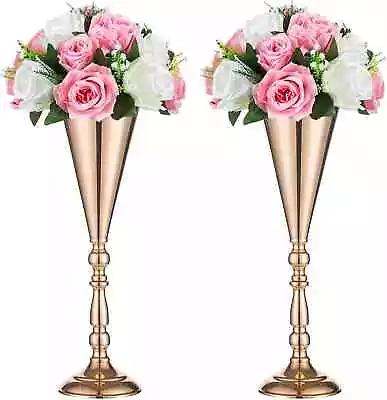 Sziqiqi Set Of 2 Tall Metal Wedding Centerpieces For Reception Tables Gold Flo • £32.94