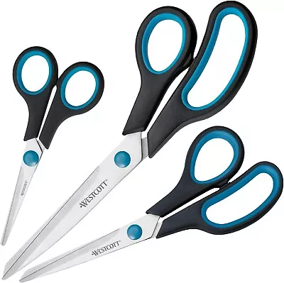 Westcott N-9002700 Easy Grip Soft Grip Scissor - Black/Blue Set Of 3 • £6.73