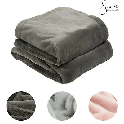 £12.99 • Buy Sienna Faux Rabbit Fur Throw Over Ultra Soft Warm Flannel Fleece Sofa Blanket UK