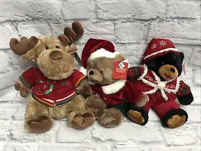 12” 2007 Christmas Snowflake Friends Teddy Bear Moose Lot Of 3 Dan Dee SFD • $68.37