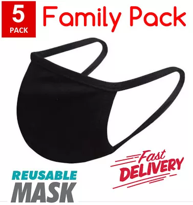 5 Pack Black Face Mask Reusable Washable Cloth Mask Men Women Family / Business • $8.49