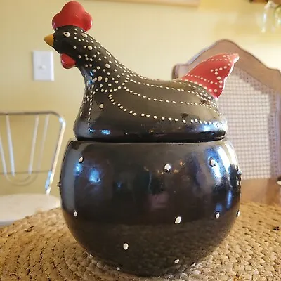 Vintage Black & White Polka Dot Hen Ceramic Chicken Cookie Snack Candy Jar /Read • $26.99