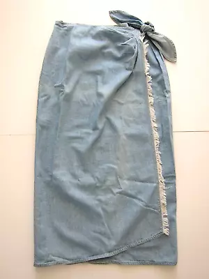 Vintage Liz Claiborne Cotton Light Wash Denim Jean Fringe Long Maxi Skirt 10 • $22.49