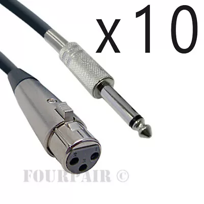 10 Pack Lot 6ft XLR 3-Pin Female - 1/4  Mono Shielded Microphone Mic Audio Cable • $29.95