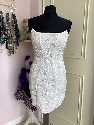 BNWT  PLT Cream Jacquard Pointed Neck Bandeau Body Con Dress Size 8 • £5