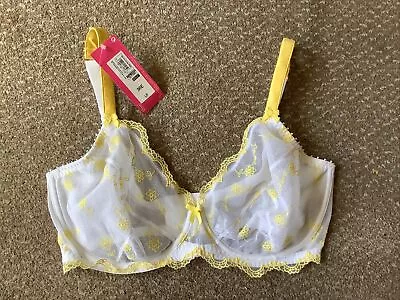 BNWT M&S Boutique X Damaris White & Lemon Underwired Plunge Bra Size 36E £24 • £8.50