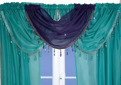 £5.99 • Buy Teal Crystal Beaded Fringe Sparkle Swag Valance Voile Net Curtain Swag Single
