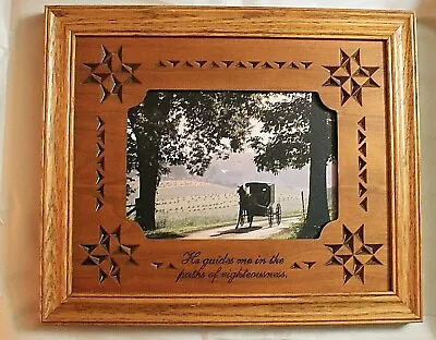 Amish 6.75x 4.75  Print In Carved Frame 10.25 X 12.25  Buggy  He Guides Us In Pa • $14.99