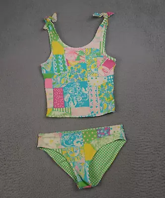 Lilly Pulitzer Tankini Two-Piece Swimsuit Reversible Patch Colorful Girls Sz 8 • $39.94