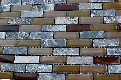 10 SHEET 10 SQ FEET Brown Mosaic Tile Mesh Sheet Marble Stone Glass Bath Kitchen • $119.99