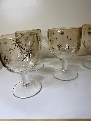 Vintage Atomic Starburst Drinking Goblets Gold Stars 5 Goblets • $35