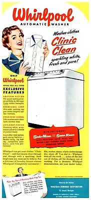 Vtg Print Ad 1950 Whirlpool Automatic Washer Clinic Clean Laundry Machine 5x11 • $12.94