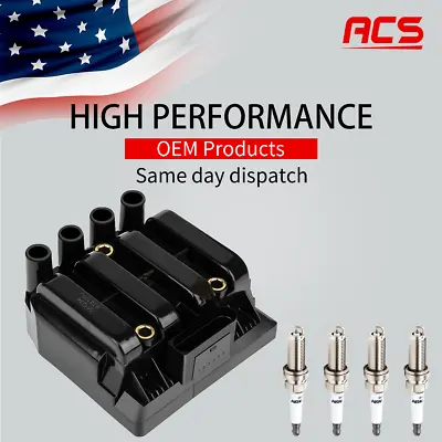 Ignition Coil + 4X Spark Plug OEM For VW Jetta Beetle Golf Clasico 2.0L L4 UF484 • $61.18