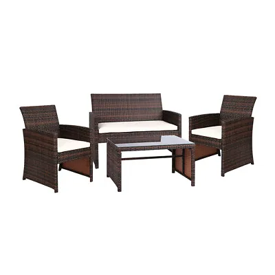 $350.58 • Buy Gardeon Outdoor Furniture Lounge Setting Wicker Dining Set Brown W Storage Cover