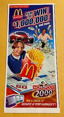 2000 McDonald's Monopoly Official Game Board NEW • $19.95