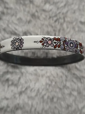 Vintage Michaela Frey Enamel Bangle Pink Purple Brown Flowers Signed • £25