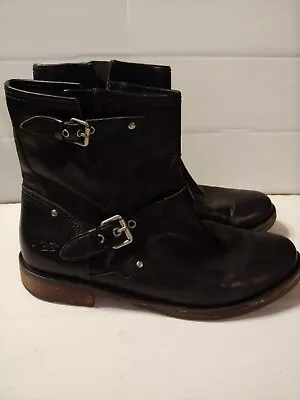 UGG Women's Boots Size 9 1001661 Fabrizia Black Leather Biker Boots  • $59.99