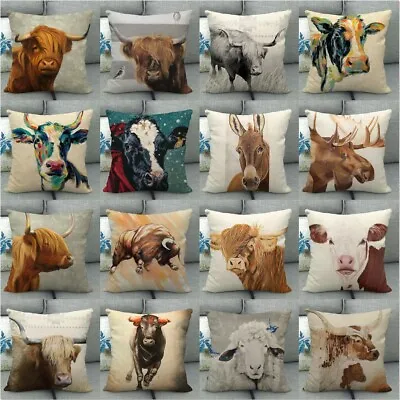 18  Rustic Highland Cow Cattle Bull Pillow Cases Square Couch Sofa Cushion Cover • £4.03