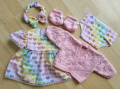 Baby Annabell Or 17 To 19 Inch Baby Doll 5 Piece Pastel Hearts Dress Set (11) • £12.50