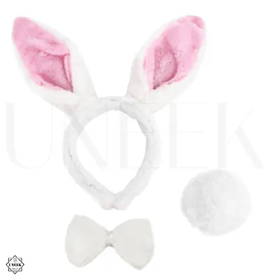 3 Pcs Bunny Rabbit Ears Headband Tail & Bow Set - Kids Easter/Halloween Costume • £3.74