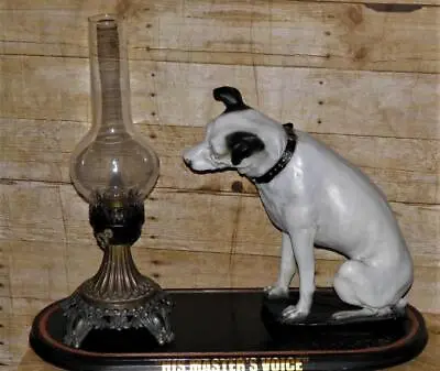 Vintage HMV Nipper The Dog 'His Masters Voice' Statue With An Electric Oil Lamp • $688.31