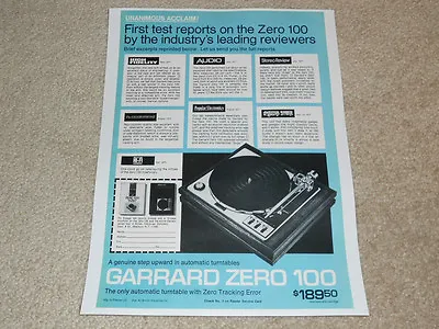 Garrard Turntable Ad Zero 100 Reviews 1 Pg 1972 Rare Advertisement • $16.67