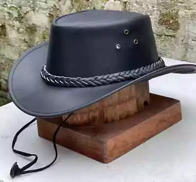 Real Australian Western Genuine Cowboy Outback Bush Hat Black With Chinstrap • £17.95