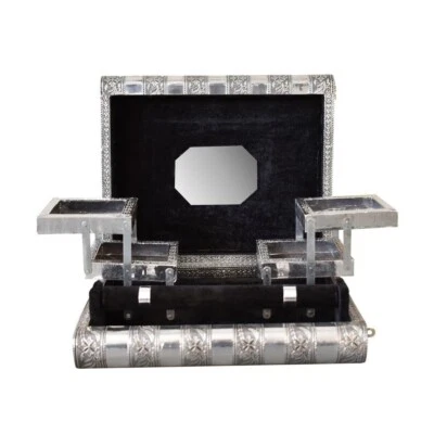 £21.99 • Buy Indian Silver Embossed Jewellery Box With Midnight Black Interior Cotton Velvet