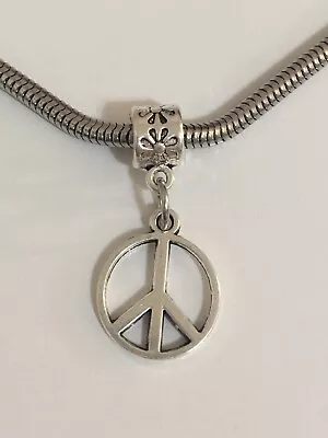 Peace Sign ￼European ￼Charm Pendant Slider Bead For Snake ￼Bracelets/Necklaces • $1.25