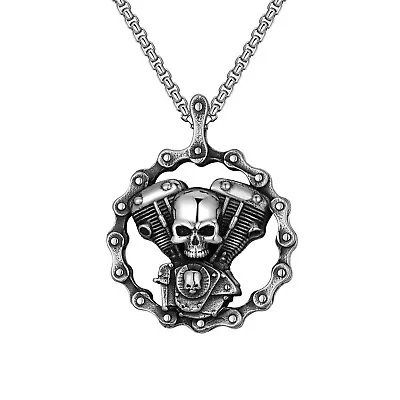 Mens Stainless Steel Motorcycle Chain Biker Skull Pendant Necklace Men For Gift • $7.99