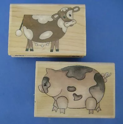 2 Rubber Stamps Precious Pig Cutesy Cow Stampabilities Wood Mounted • $14.99