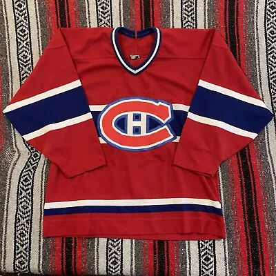 Vintage 90s NHL Montreal Canadiens Hockey Jersey Large Red Wear Sewn Stitched • $50